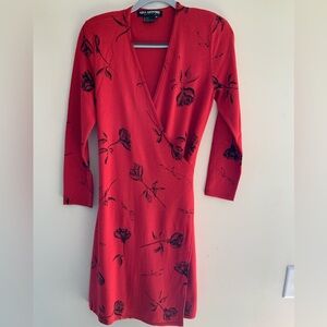 Nina Leonard Red Wrap Sweater Dress   $30.00